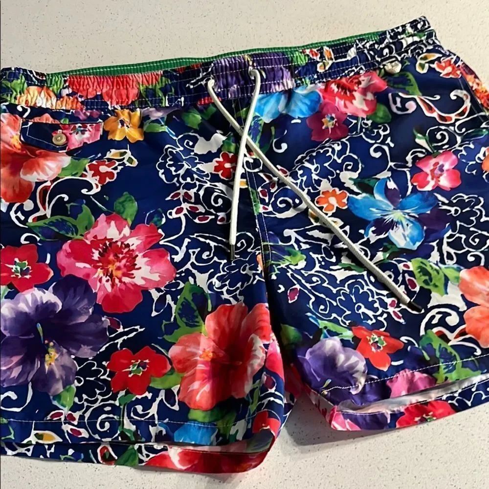 Polo Ralph Lauren Tropical Floral Brief Lined Swim Trunks Shorts Mens Large